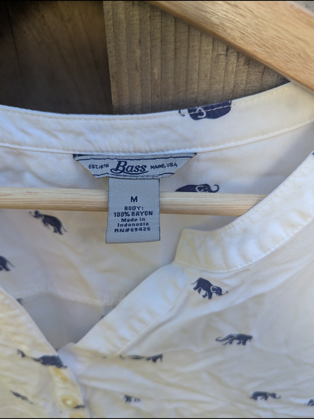 Bass White Henley Blouse with Navy Elephant Print - Picture 2 of 5